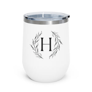 Meraki Paper - 12oz Insulated Wine Tumbler - Circular Branches - H in White - Front View