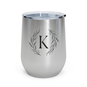 Meraki Paper - 12oz Insulated Wine Tumbler - Circular Branches - K in Stainless Steel - Front View