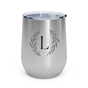 Meraki Paper - 12oz Insulated Wine Tumbler - Circular Branches - L in Stainless Steel - Front View