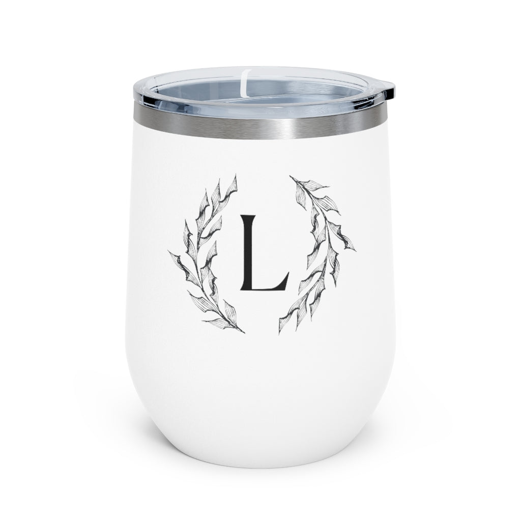 Meraki Paper - 12oz Insulated Wine Tumbler - Circular Branches - L in White - Front View