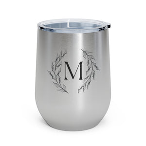 Meraki Paper - 12oz Insulated Wine Tumbler - Circular Branches - M in Stainless Steel - Front View