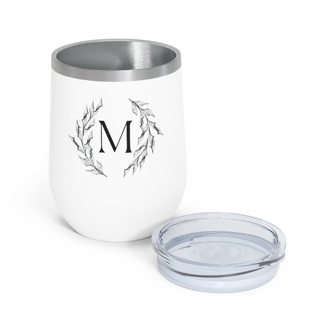Meraki Paper - 12oz Insulated Wine Tumbler - Circular Branches - M in White - Opened