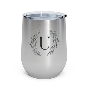 Meraki Paper - 12oz Insulated Wine Tumbler - Circular Branches - U in Stainless Steel - Front View