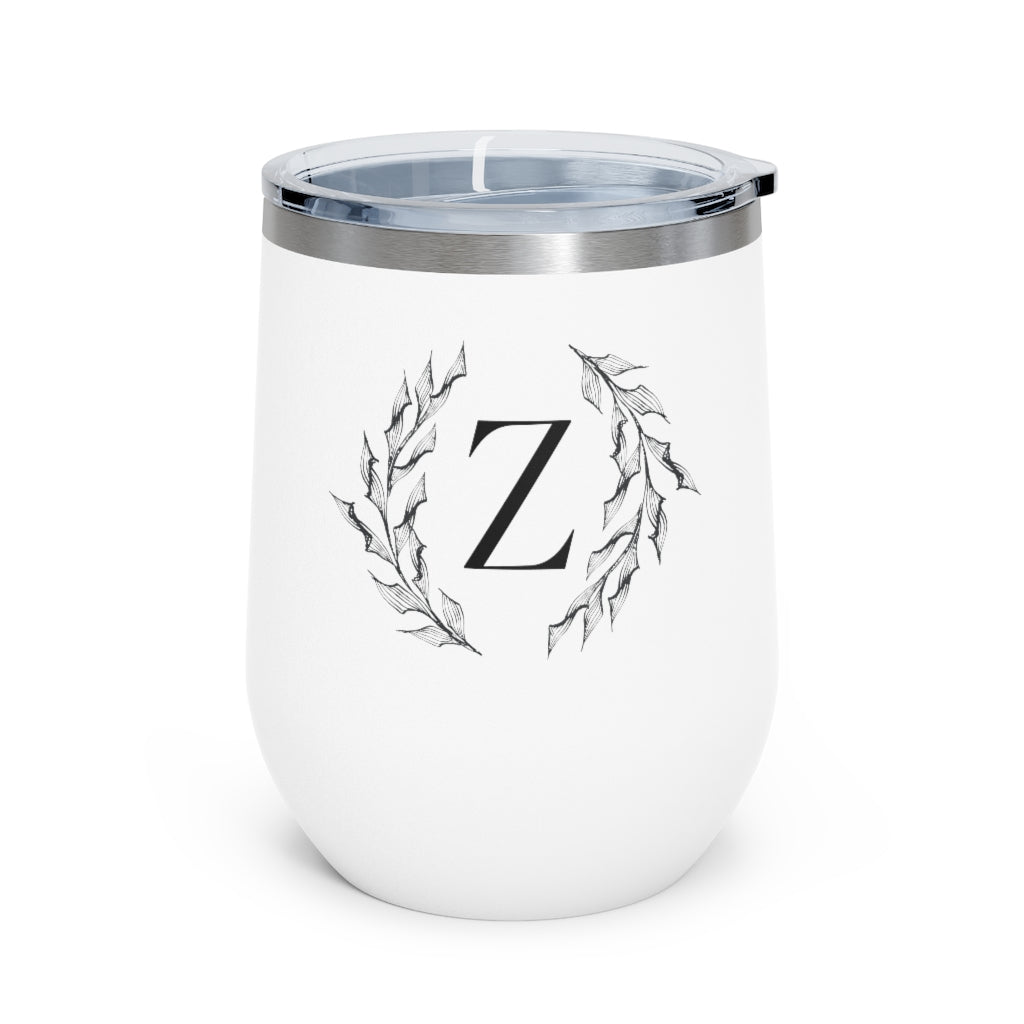Meraki Paper - 12oz Insulated Wine Tumbler - Circular Branches - Z in White - Front View