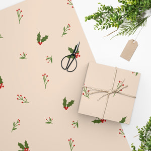 Meraki Paper - Beige Holiday Wrapping Paper - Holly - In Use