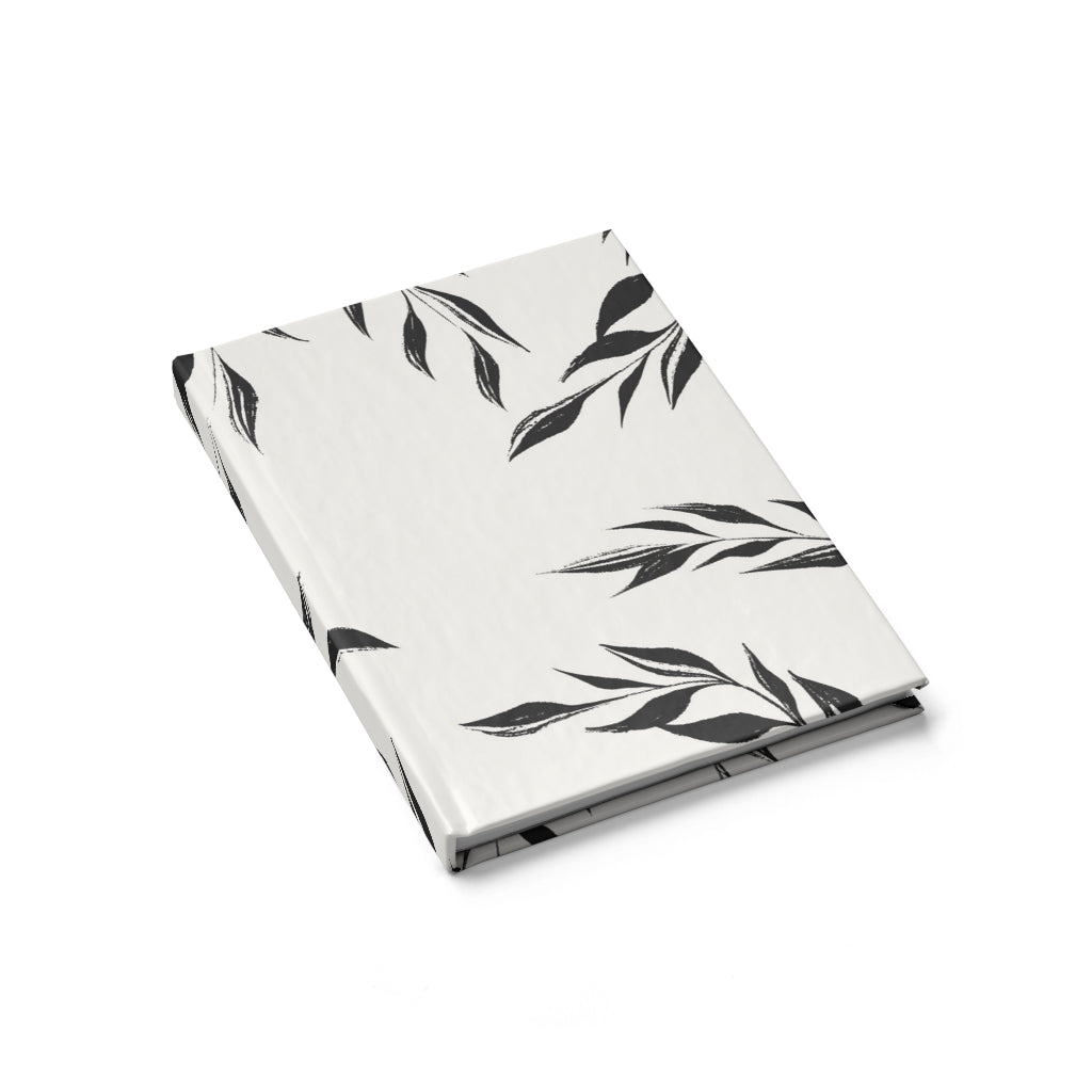 Meraki Paper - Black &amp; White Windy Leaves Blank Journal - Laid Flat
