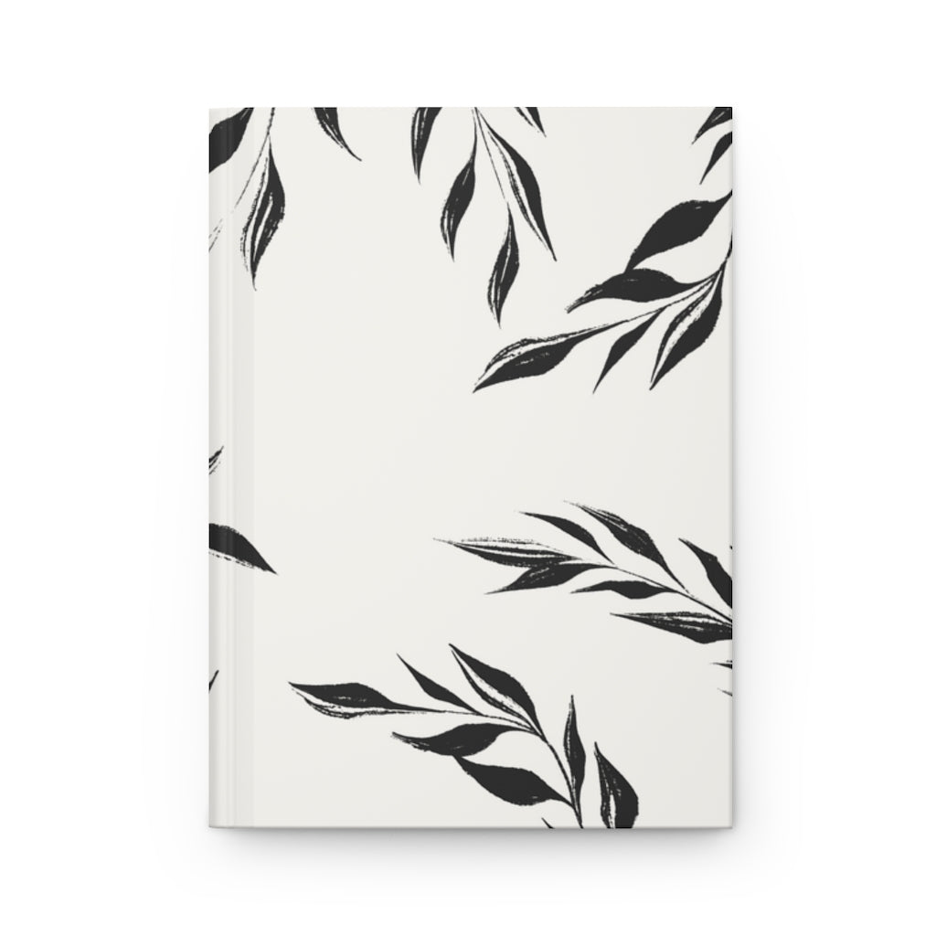 Meraki Paper - Black &amp; White Windy Leaves Hardcover Journal - Front View