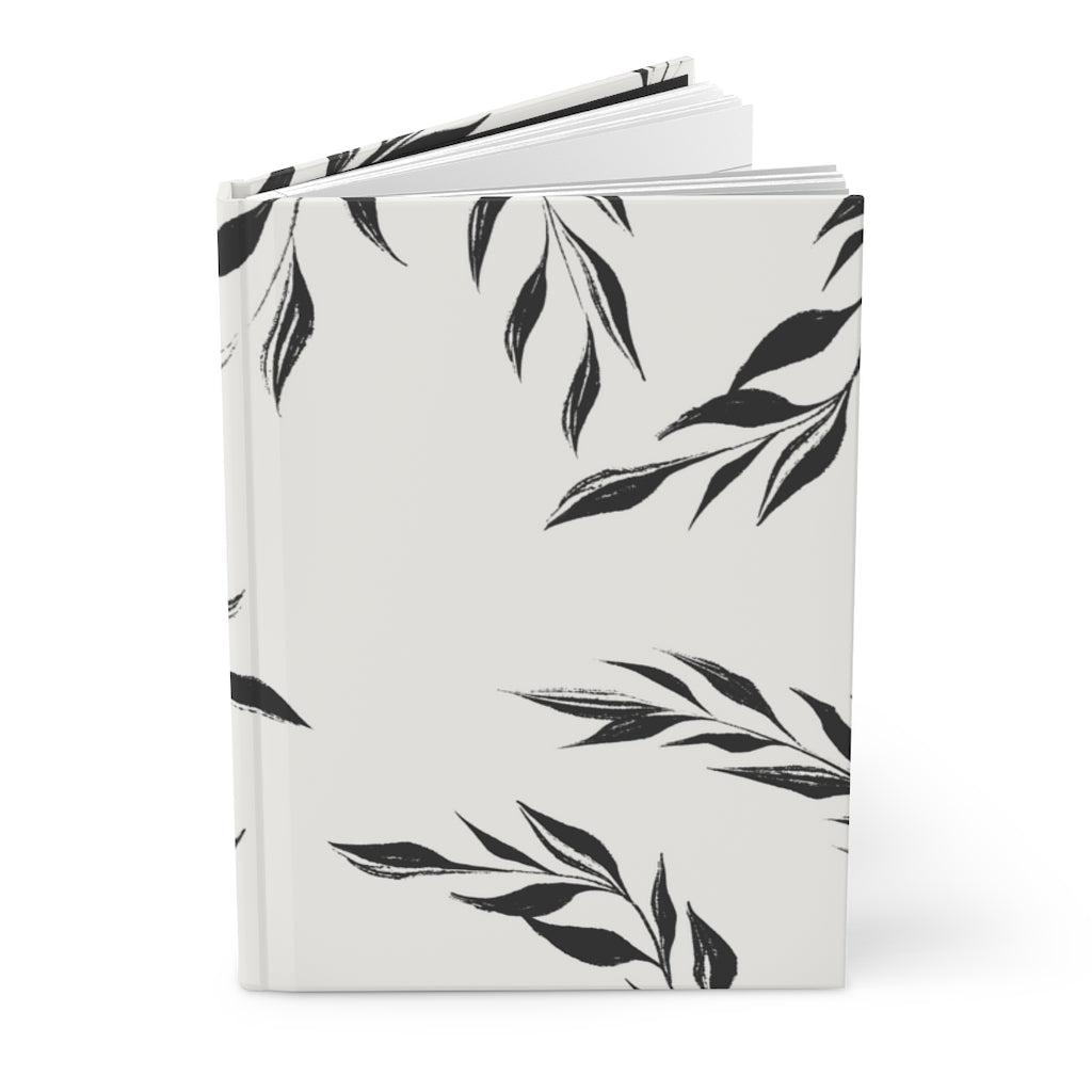 Meraki Paper - Black &amp; White Windy Leaves Hardcover Journal - Standing Up