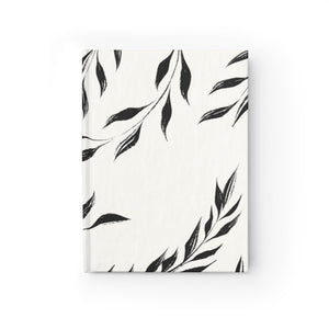 Meraki Paper - Black & White Windy Leaves Ruled Line Hardcover Journal - Front View
