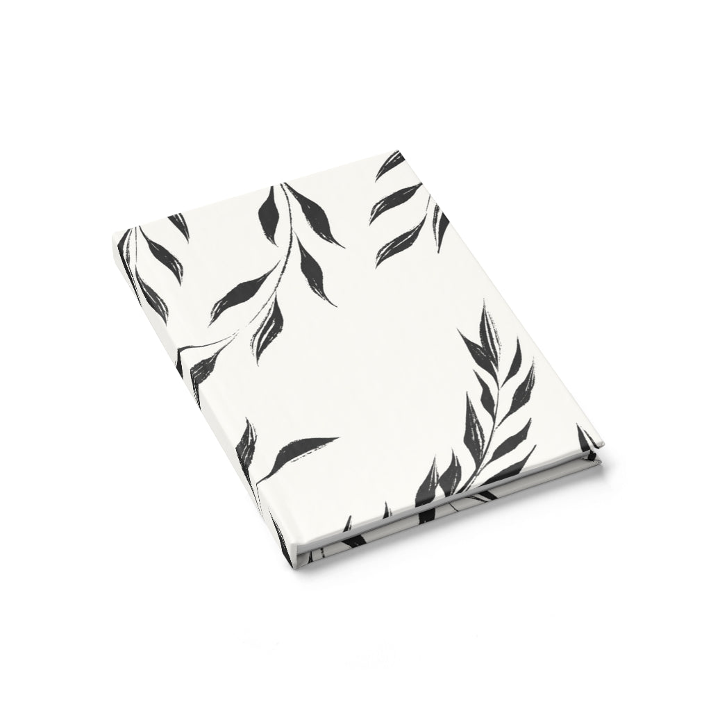 Meraki Paper - Black &amp; White Windy Leaves Ruled Line Hardcover Journal - Laid Flat