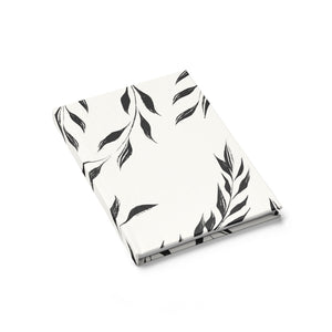 Meraki Paper - Black & White Windy Leaves Ruled Line Hardcover Journal - Laid Flat