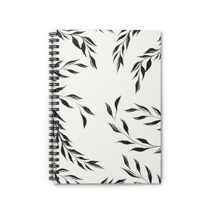 Meraki Paper - Black & White Windy Leaves Spiral Notebook - Front View