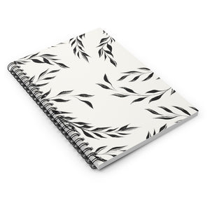 Meraki Paper - Black & White Windy Leaves Spiral Notebook - Laid Flat