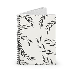 Meraki Paper - Black & White Windy Leaves Spiral Notebook - Standing Up