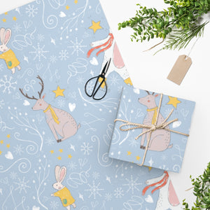 Meraki Paper - Blue Holiday Wrapping Paper - Holiday Animals - In Use