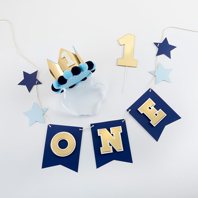 Meraki Paper - Blue &amp; Gold 1st Birthday Decoration Kit