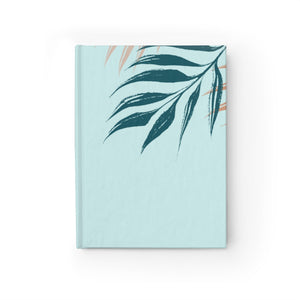 Meraki Paper - Bright Teal Palms Windy Leaves Ruled Line Hardcover Journal - Front View
