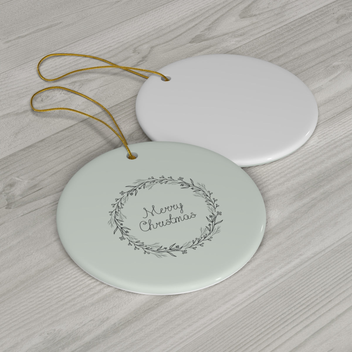 Meraki Paper - Ceramic Holiday Ornament - Black Wreath - Circle - Back View