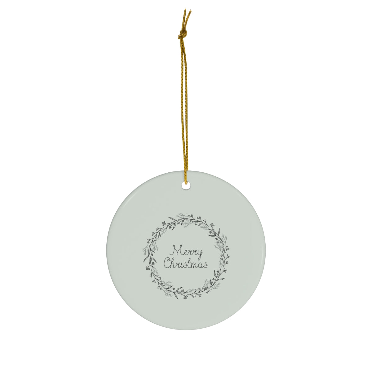 Meraki Paper - Ceramic Holiday Ornament - Black Wreath - Circle - Front View