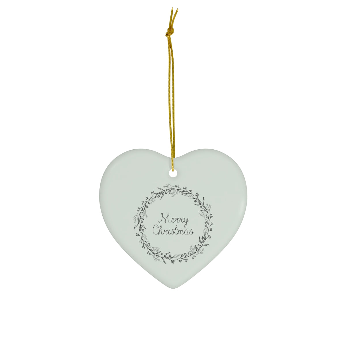 Meraki Paper - Ceramic Holiday Ornament - Black Wreath - Heart - Front View