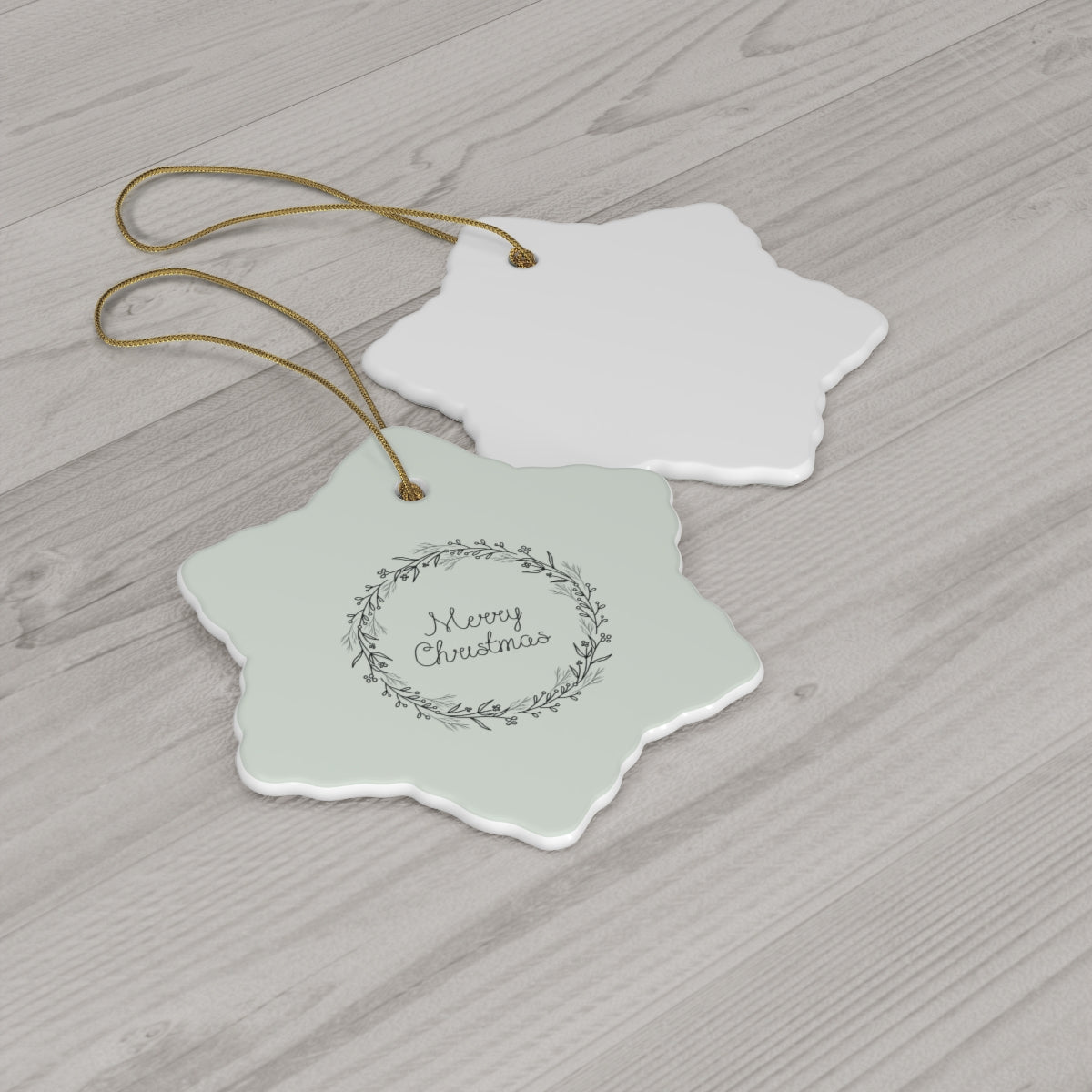 Meraki Paper - Ceramic Holiday Ornament - Black Wreath - Snowflake - Back View