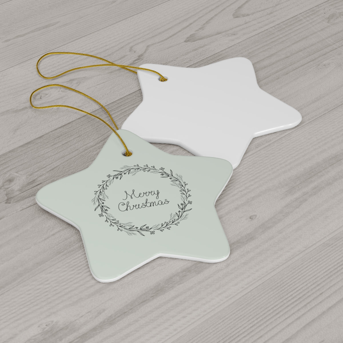 Meraki Paper - Ceramic Holiday Ornament - Black Wreath - Star - Back View