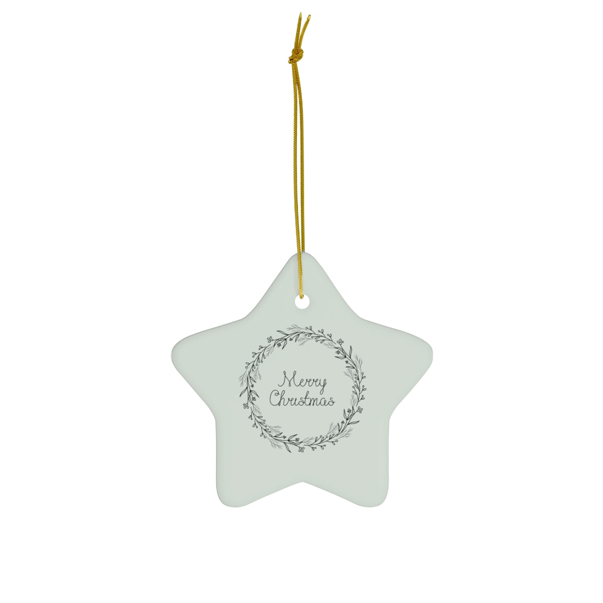 Meraki Paper - Ceramic Holiday Ornament - Black Wreath - Star - Front View