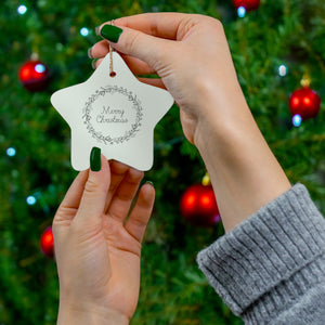 Meraki Paper - Ceramic Holiday Ornament - Black Wreath - Star - In Use
