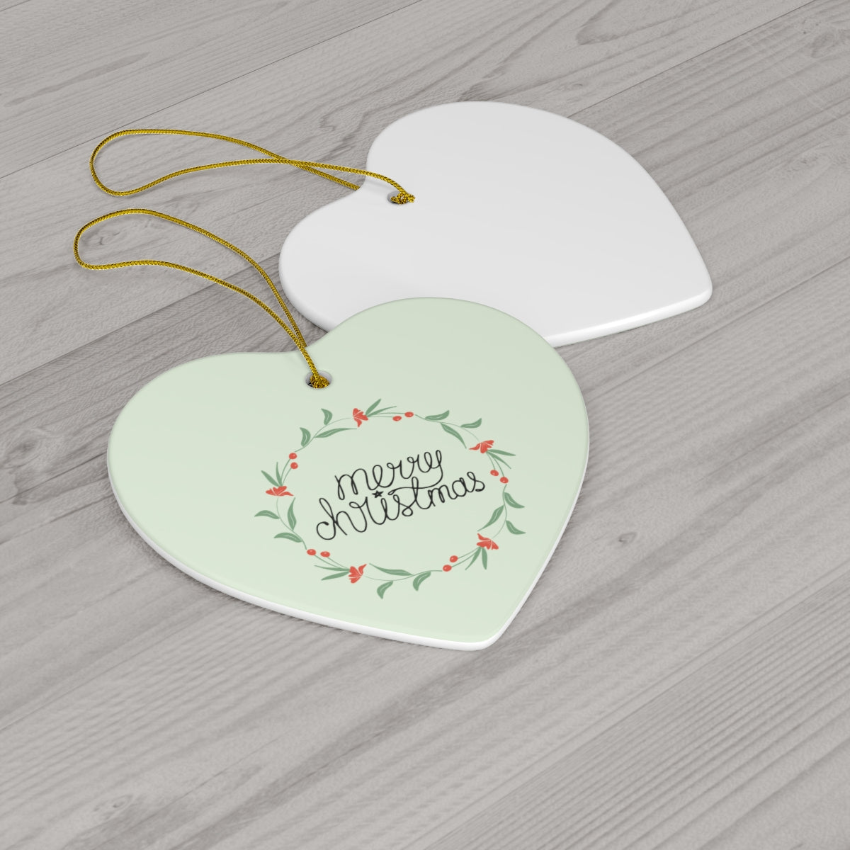 Meraki Paper - Ceramic Holiday Ornament - Colorful Wreath - Heart - Back View