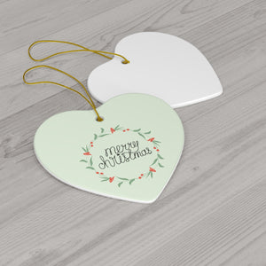 Meraki Paper - Ceramic Holiday Ornament - Colorful Wreath - Heart - Back View