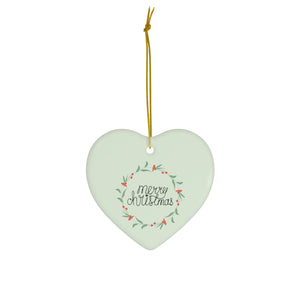 Meraki Paper - Ceramic Holiday Ornament - Colorful Wreath - Heart - Front View