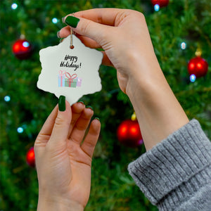 Meraki Paper - Ceramic Holiday Ornament - Happy Holidays & Presents - Snowflake - In Use