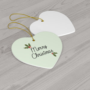 Meraki Paper - Ceramic Holiday Ornament - Holly Merry Christmas - Heart - Back View