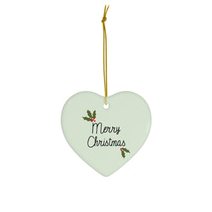 Meraki Paper - Ceramic Holiday Ornament - Holly Merry Christmas - Heart - Front View