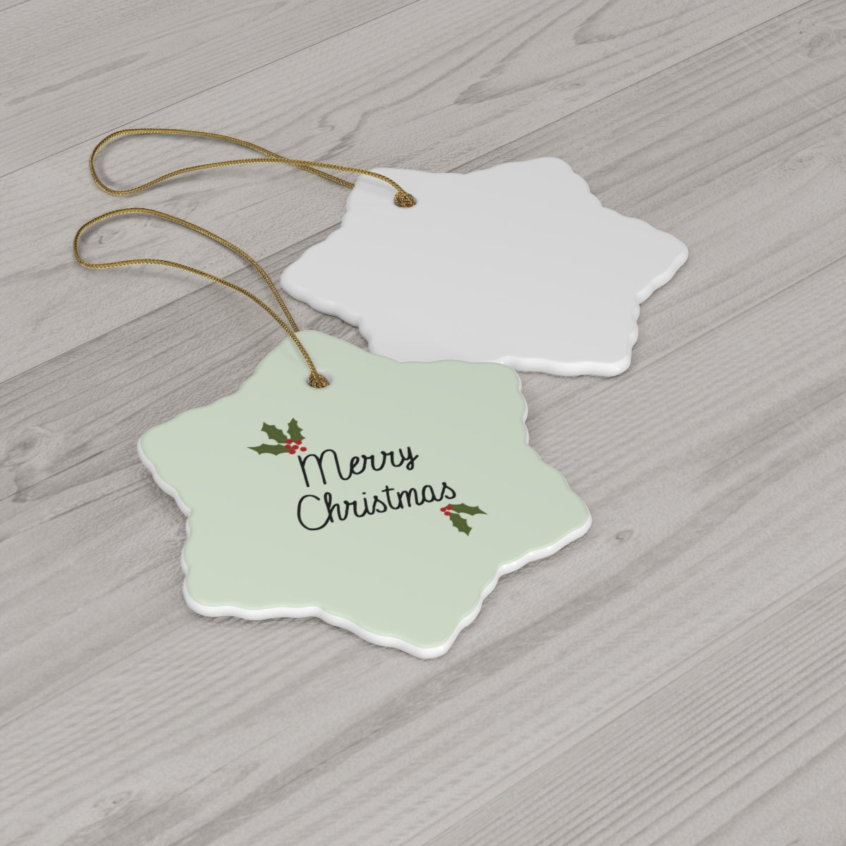 Meraki Paper - Ceramic Holiday Ornament - Holly Merry Christmas - Snowflake - Back View