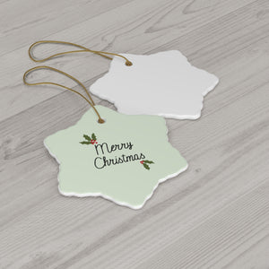 Meraki Paper - Ceramic Holiday Ornament - Holly Merry Christmas - Snowflake - Back View