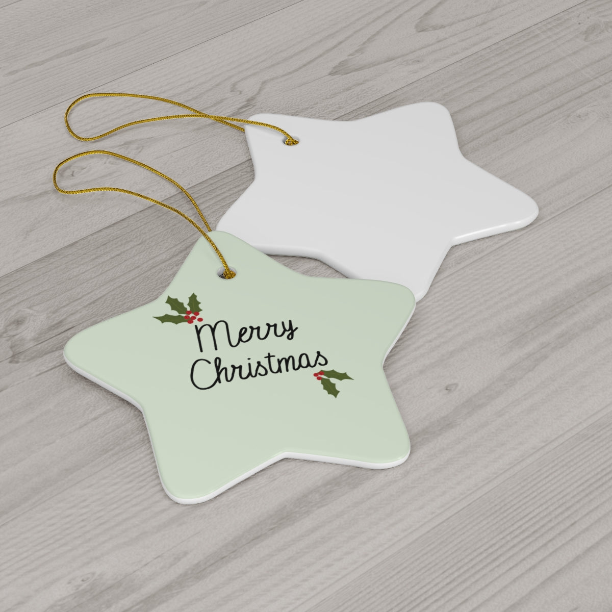 Meraki Paper - Ceramic Holiday Ornament - Holly Merry Christmas - Star - Back View