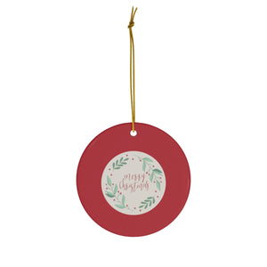 Meraki Paper - Ceramic Holiday Ornament - Merry Christmas Wreath - Circle - Front View