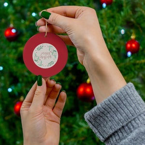 Meraki Paper - Ceramic Holiday Ornament - Merry Christmas Wreath - Circle - In Use