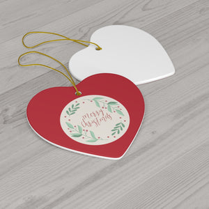 Meraki Paper - Ceramic Holiday Ornament - Merry Christmas Wreath - Heart - Back View