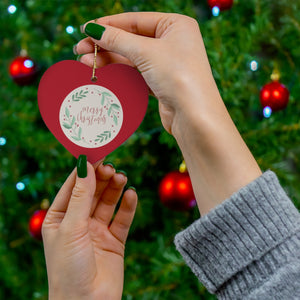 Meraki Paper - Ceramic Holiday Ornament - Merry Christmas Wreath - Heart - In Use