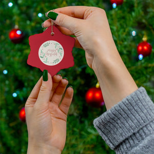 Meraki Paper - Ceramic Holiday Ornament - Merry Christmas Wreath - Snowflake - In Use
