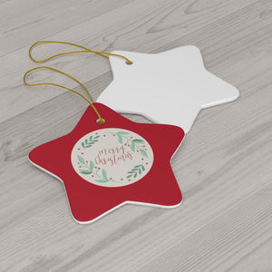 Meraki Paper - Ceramic Holiday Ornament - Merry Christmas Wreath - Star - Back View