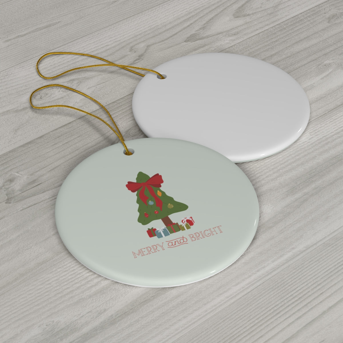 Meraki Paper - Ceramic Holiday Ornament - Merry &amp; Bright - Circle - Back View