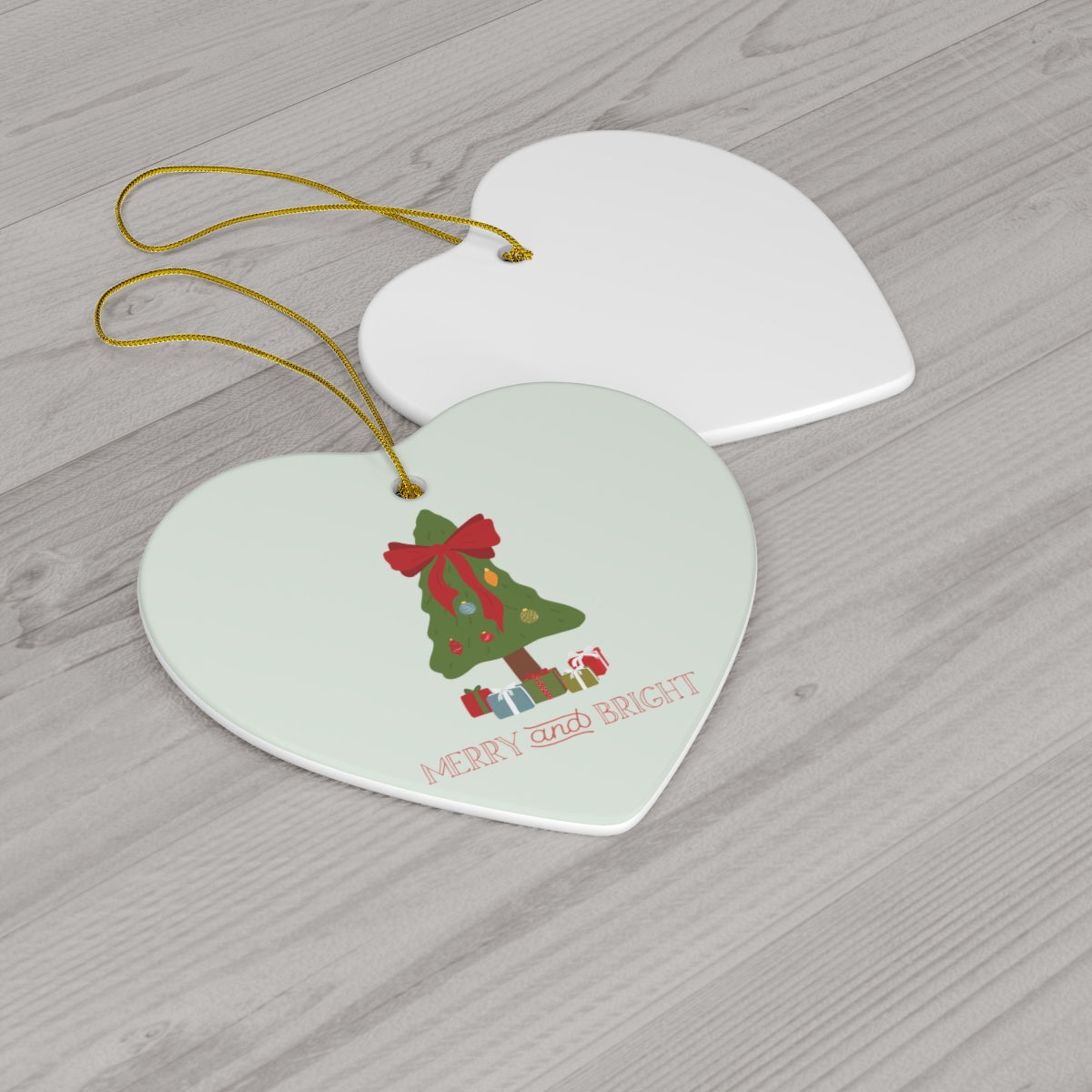 Meraki Paper - Ceramic Holiday Ornament - Merry &amp; Bright - Heart - Back View