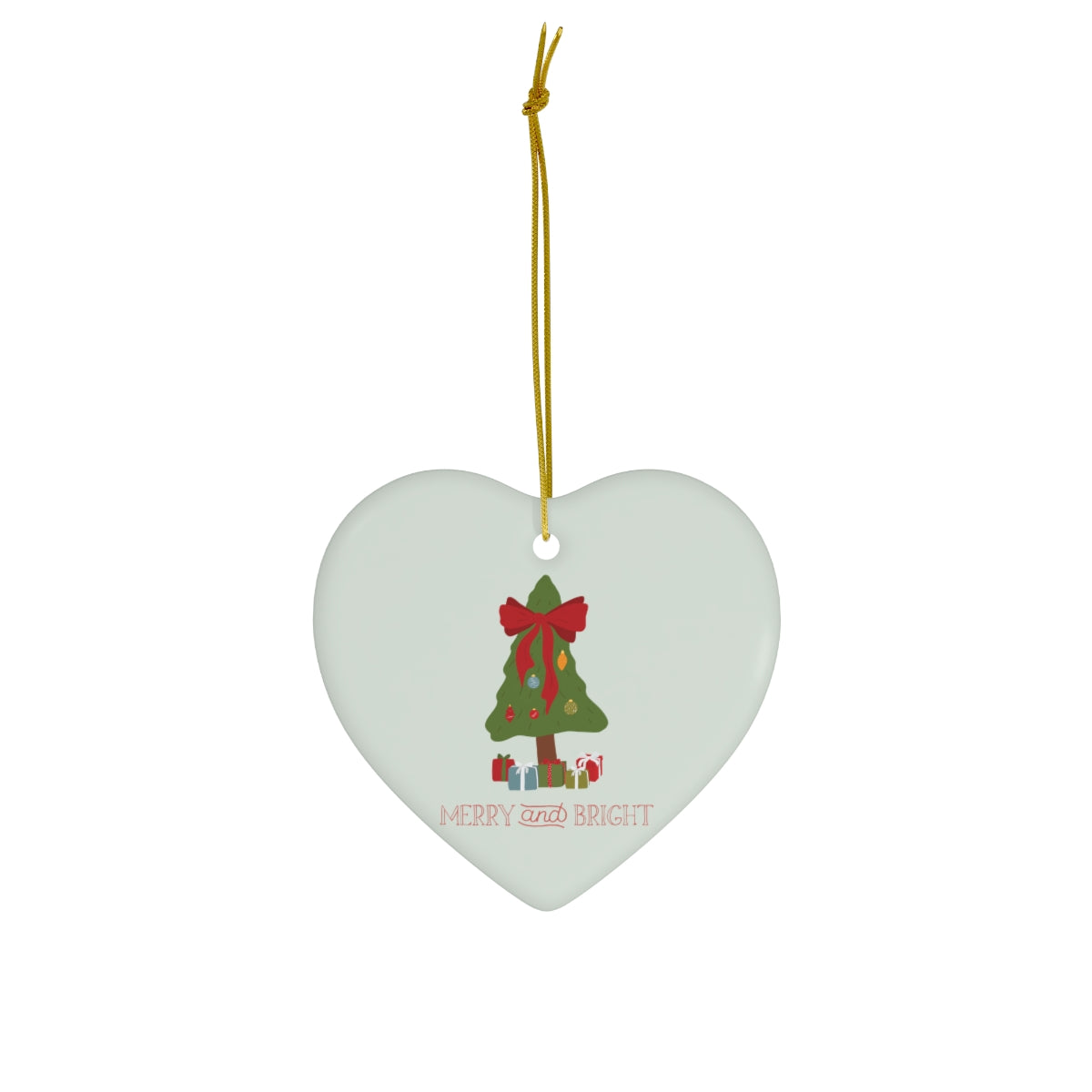 Meraki Paper - Ceramic Holiday Ornament - Merry &amp; Bright - Heart - Front View