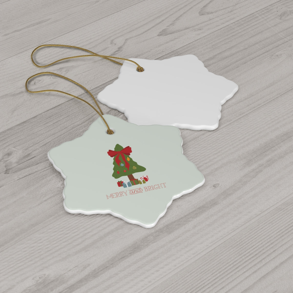 Meraki Paper - Ceramic Holiday Ornament - Merry &amp; Bright - Snowflake - Back View