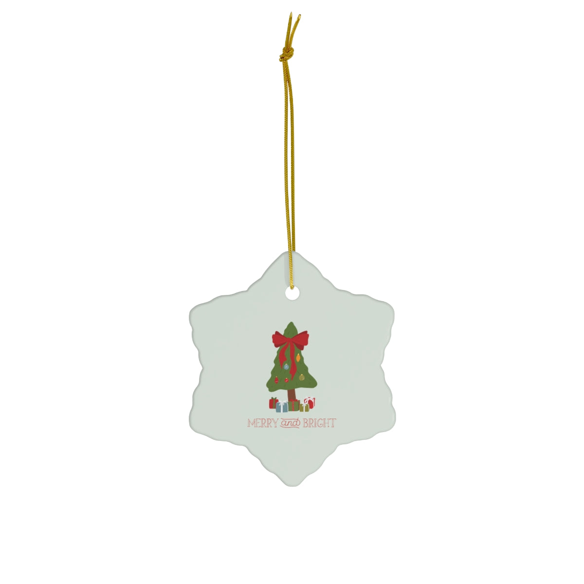 Meraki Paper - Ceramic Holiday Ornament - Merry &amp; Bright - Snowflake - Front View