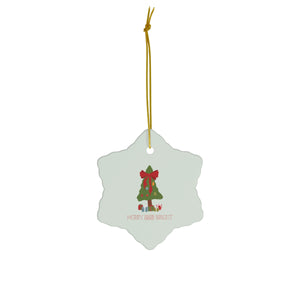 Meraki Paper - Ceramic Holiday Ornament - Merry & Bright - Snowflake - Front View