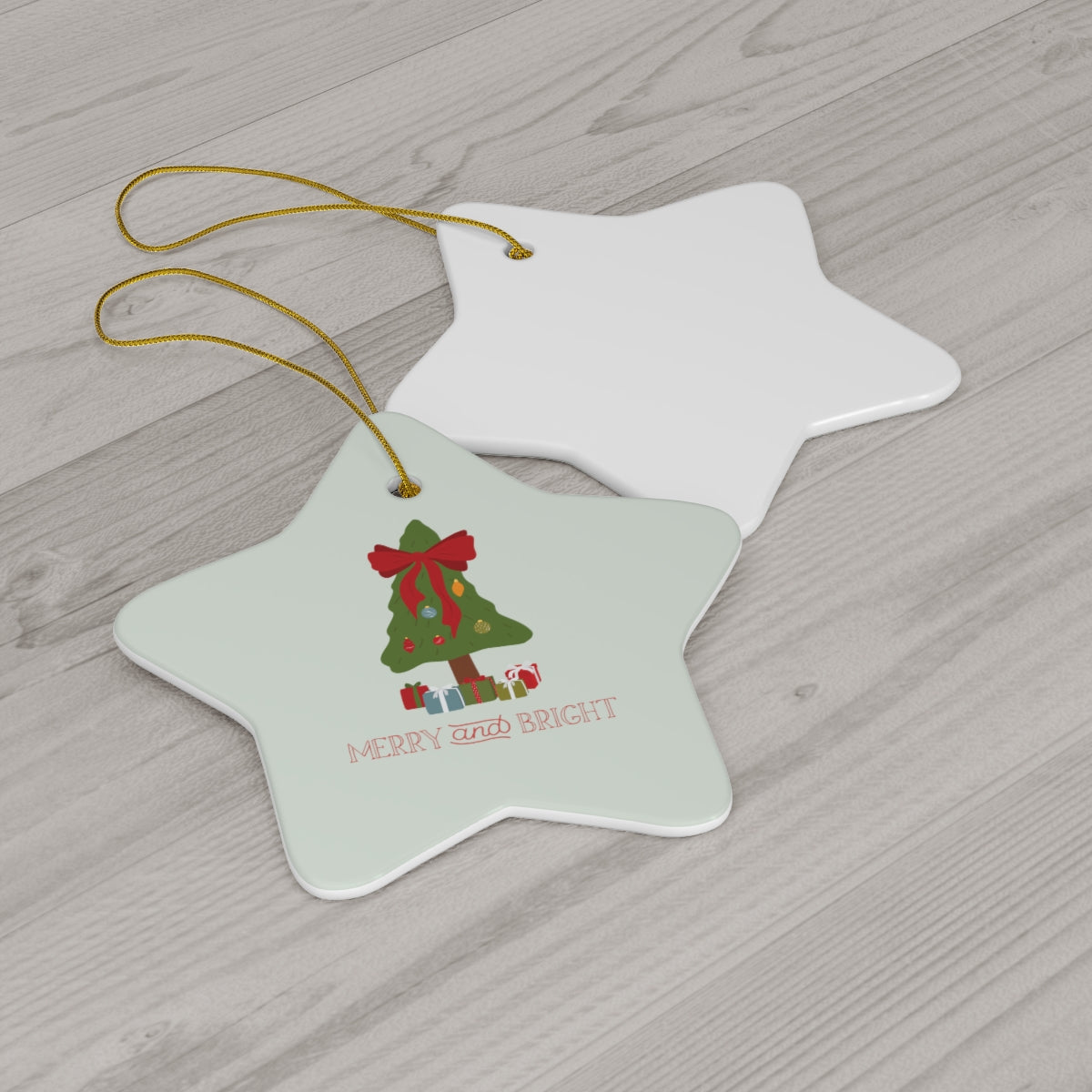 Meraki Paper - Ceramic Holiday Ornament - Merry &amp; Bright - Star - Back View